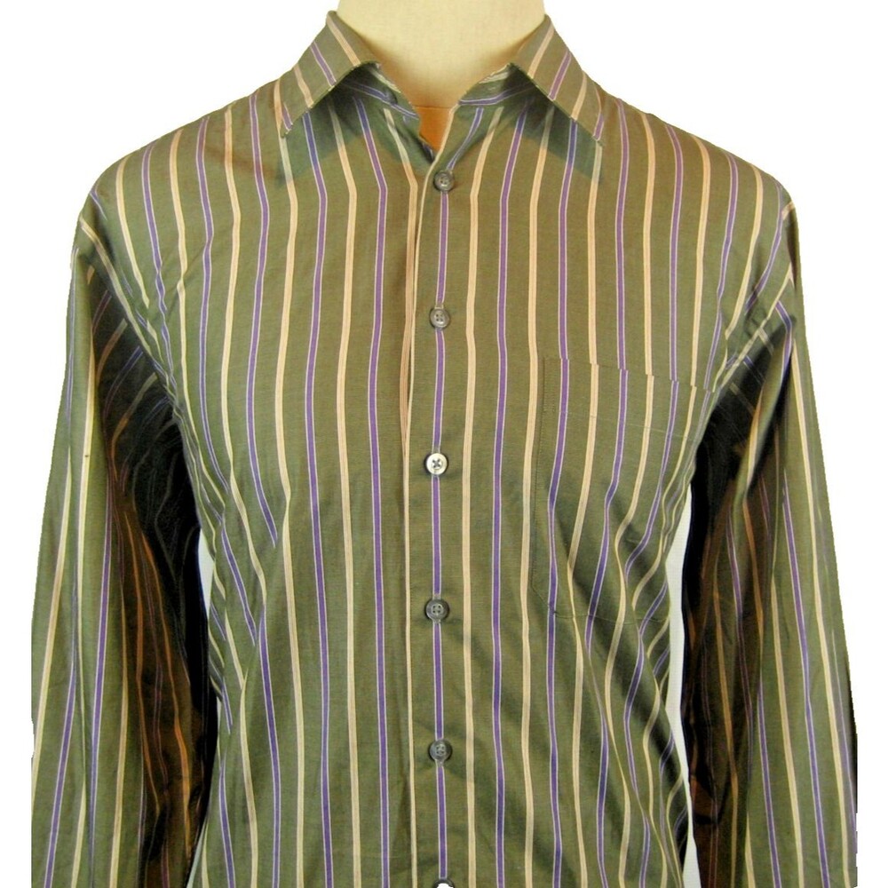 Mens Scott Barber Cotton Gray Striped LS Casual Shirt sz L